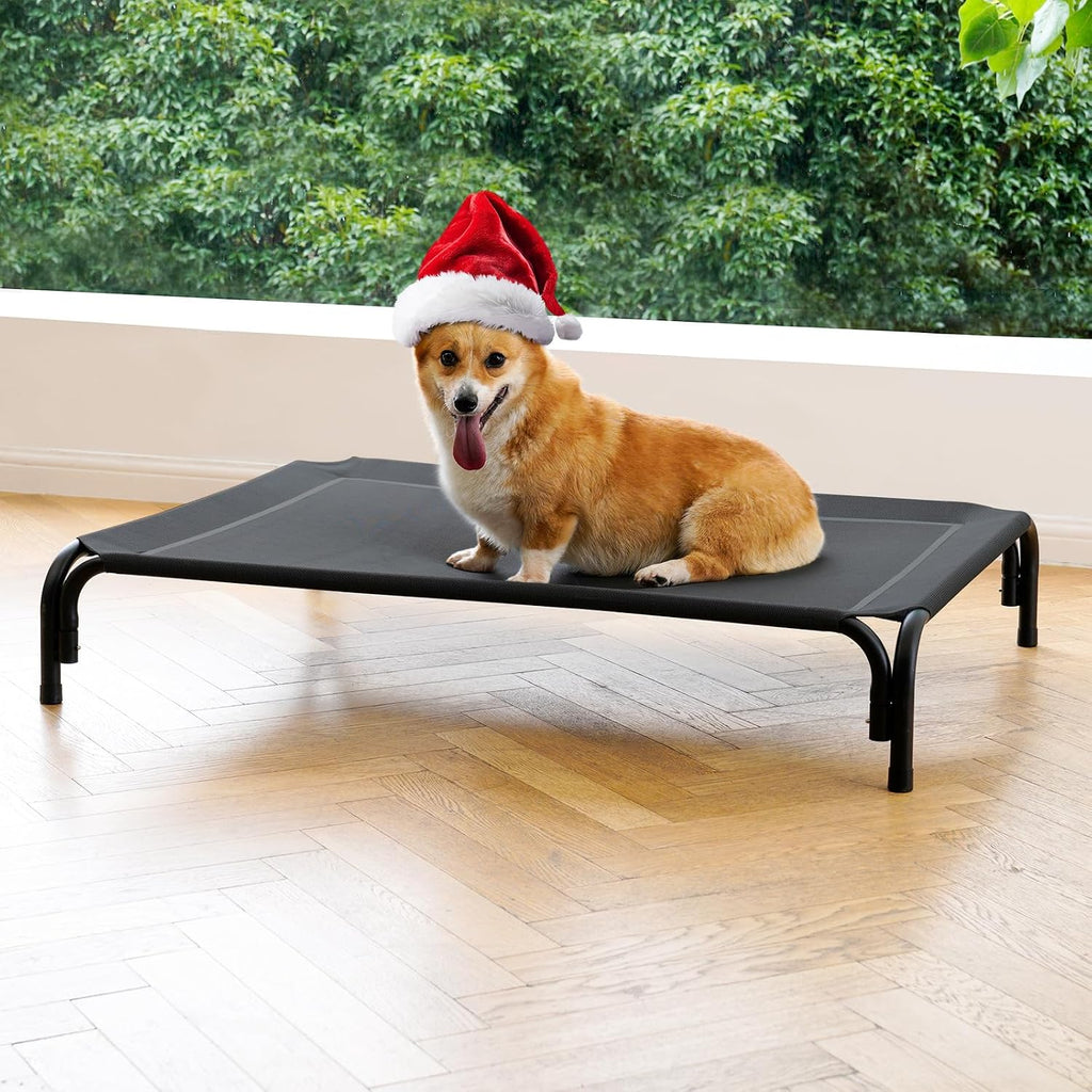 Poupipets Elevated Dog Resting Bed with Durable Frame and Easy-Clean Mesh Cover