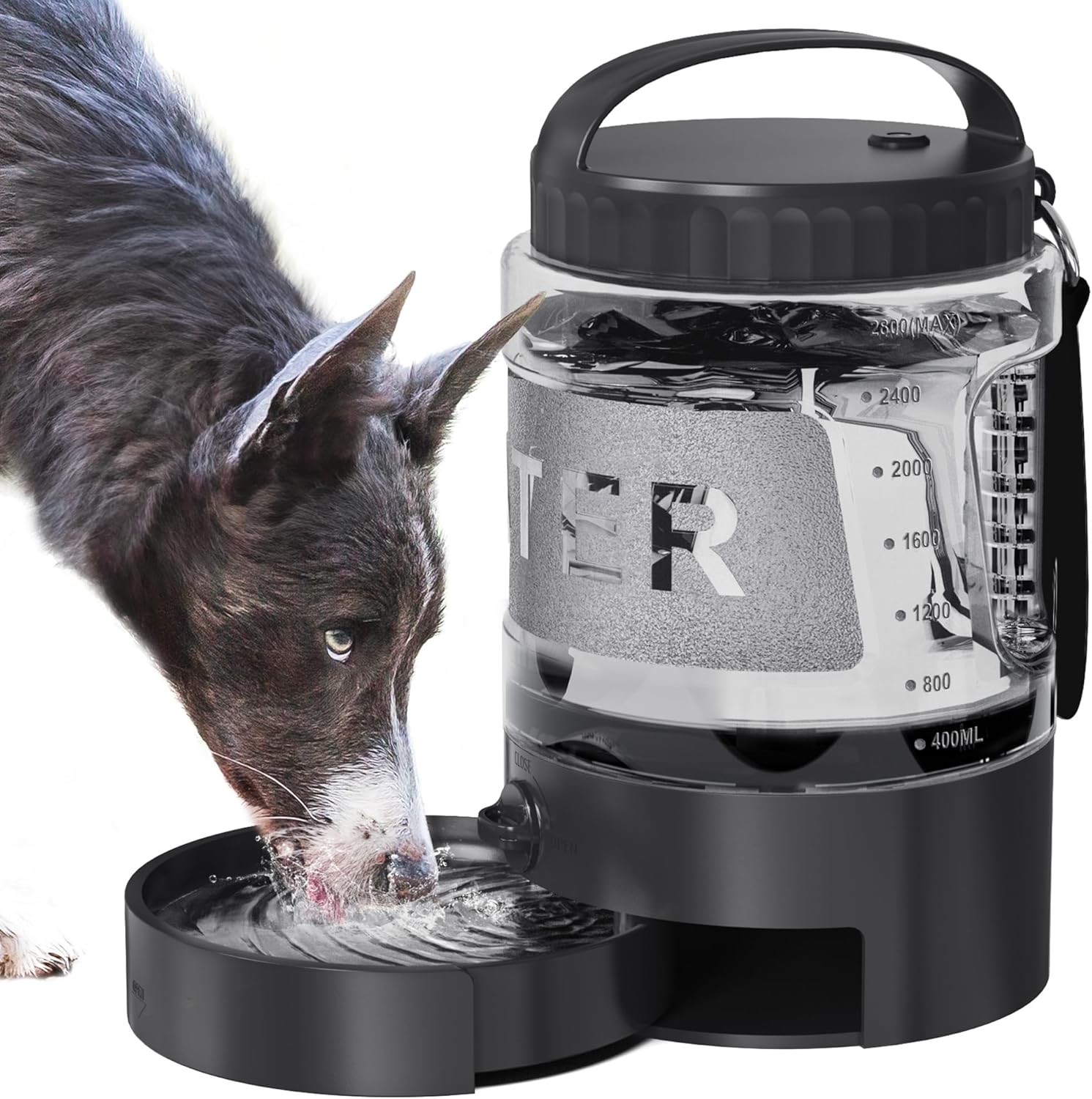 Poupipets Portable Dog Water Bottle with Built-In Drinking Bowl for Travel, Hiking and Camping