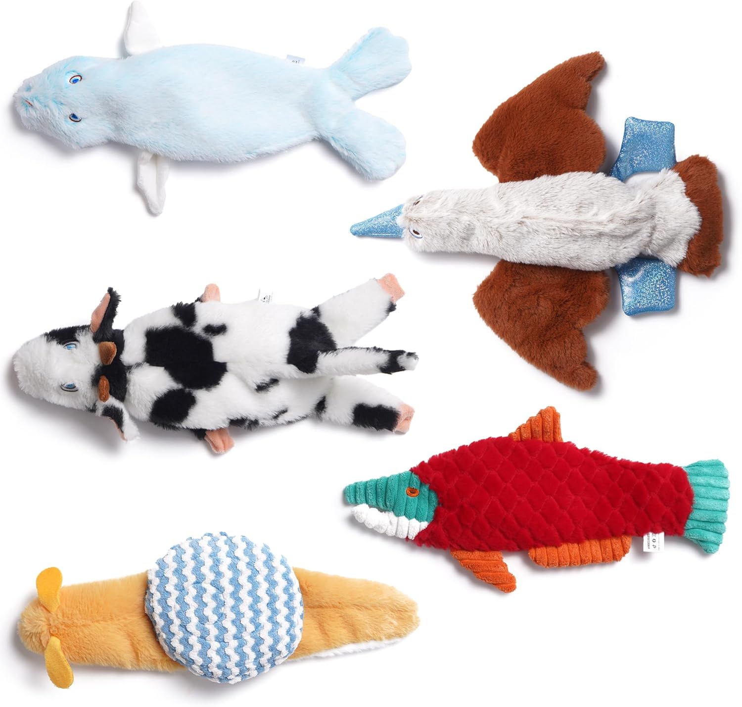 Dailypets 5 Pack Plush Dog Toys with Crinkle Fabric and Dual Squeakers for All Dogs