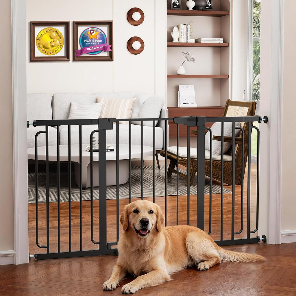 Poupipets Auto-Close Safety Gate for Babies and Dogs with Dual Lock and Pressure Mount