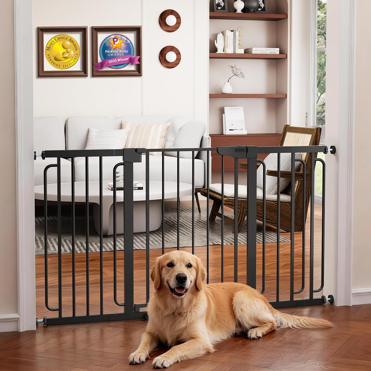 Poupipets Auto-Close Safety Gate for Babies and Dogs with Dual Lock and Pressure Mount