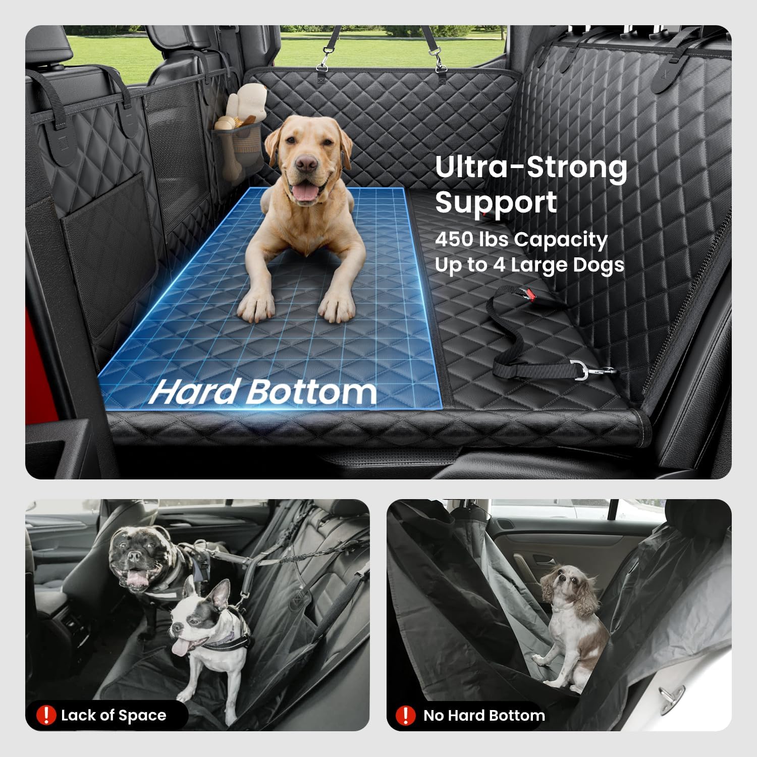 Poupipets XL Dog Truck Seat Extender with 450 lb Hard Base and Waterproof Cover