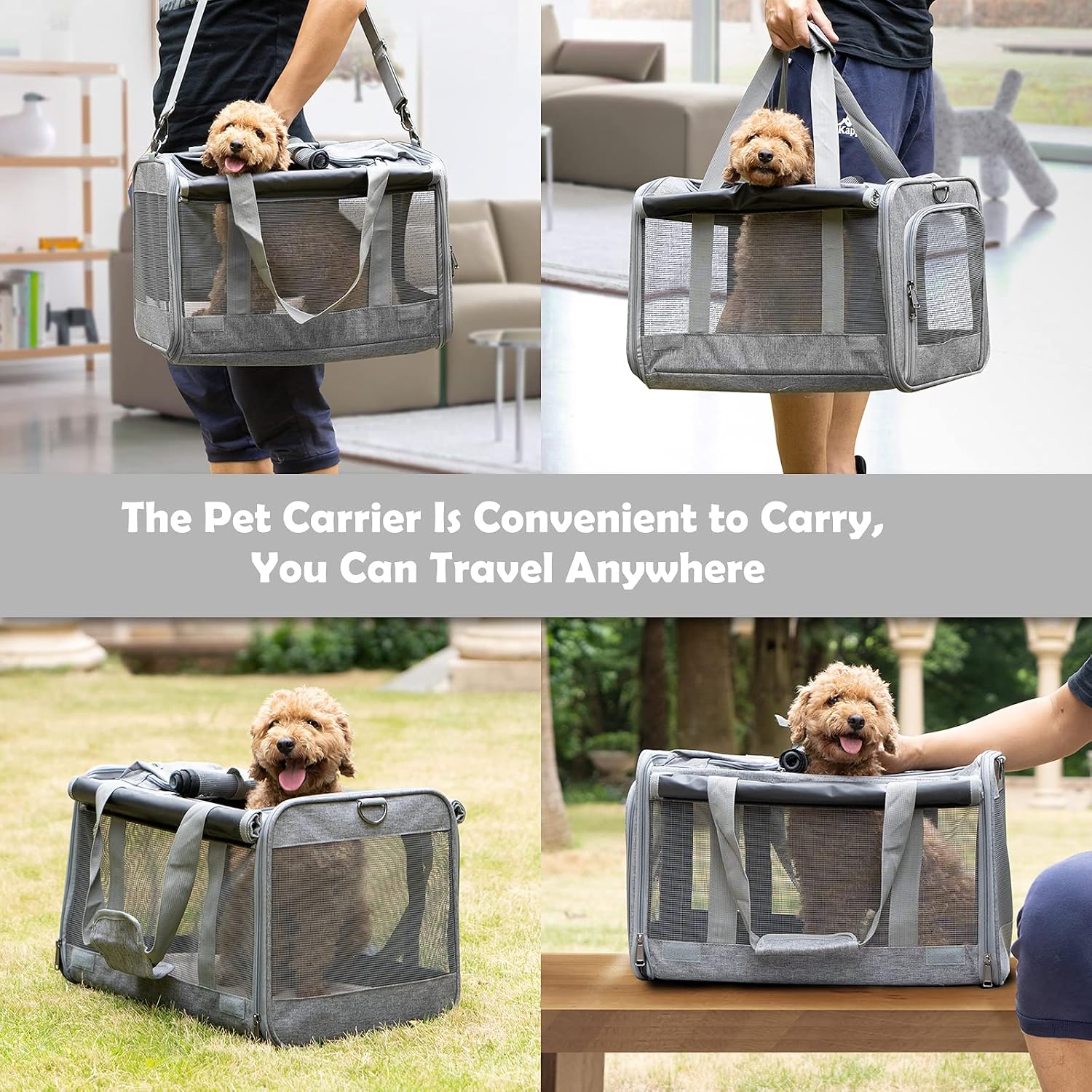 Poupipets Large Pet Travel Bag with Mesh Windows and Dual Entry for Pets up to 20 lbs