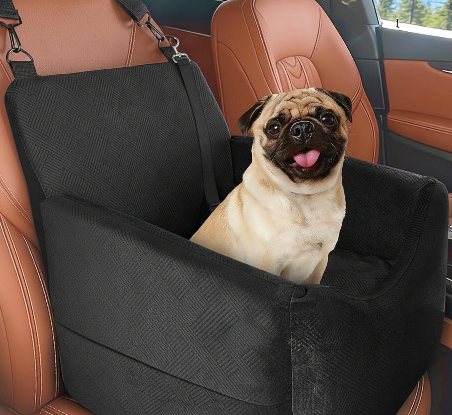 Poupipets Elevated Dog Booster Car Seat with Memory Foam Washable Cover and Safety Strap