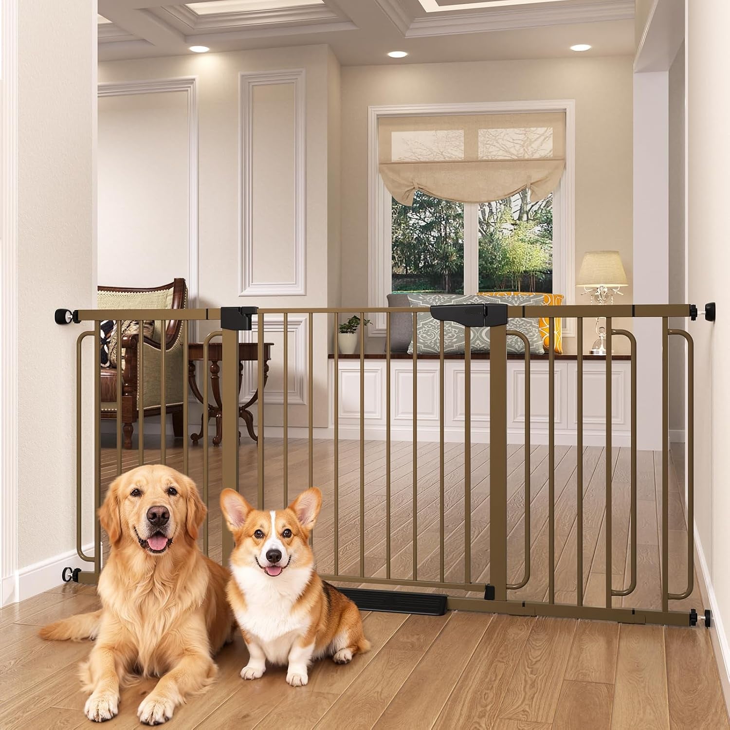 Poupipets Auto-Close Safety Gate for Babies and Dogs with Dual Lock and Pressure Mount