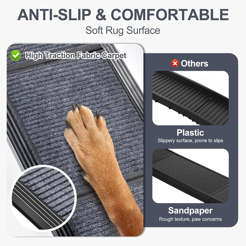 Poupipets Folding Aluminum Dog Ramp for Cars, SUVs & Trucks with Non-Slip Carpet Surface