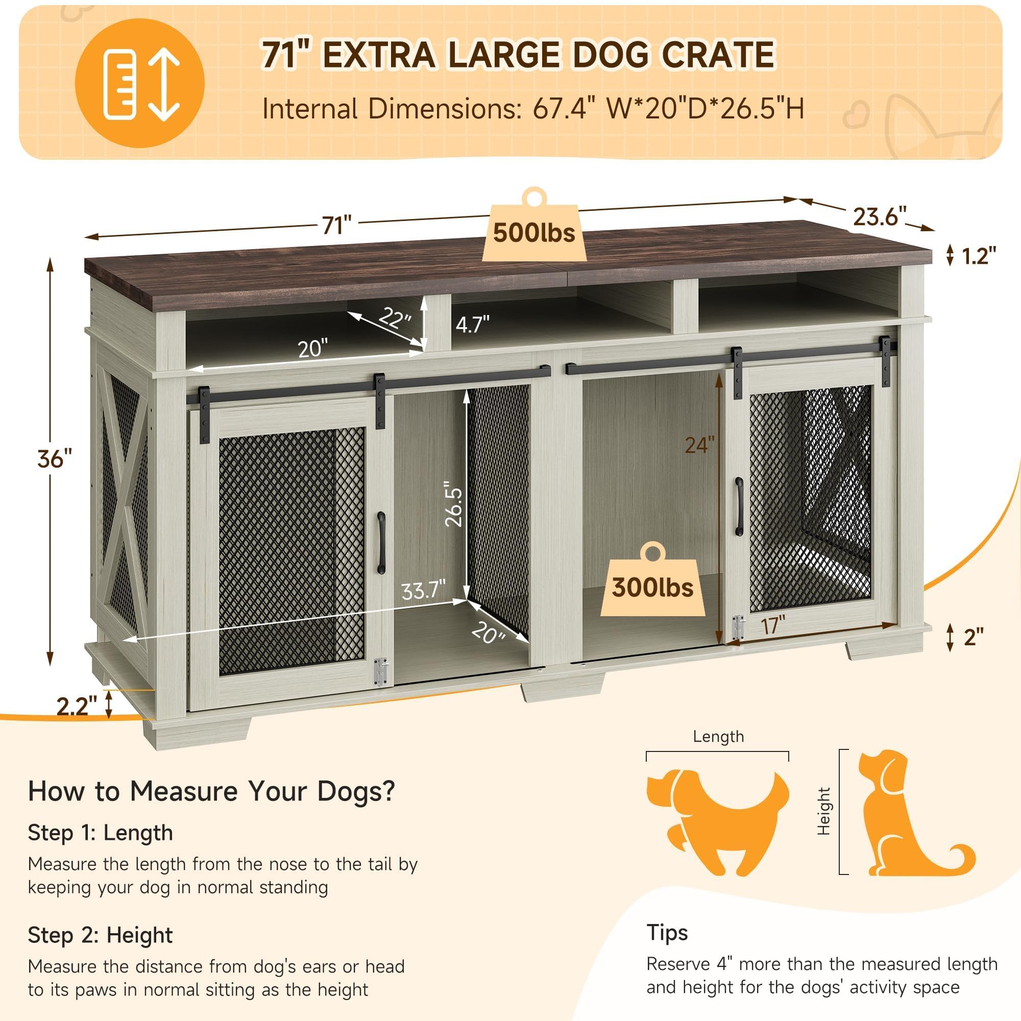 Dailypets Double Dog Crate Furniture with 3 Storage Shelves and Removable Divider