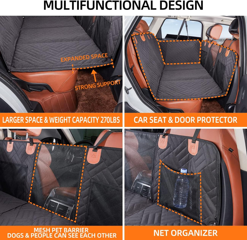 Poupipets Hard Bottom Dog Back Seat Extender with Waterproof Hammock for Cars, SUVs and Trucks