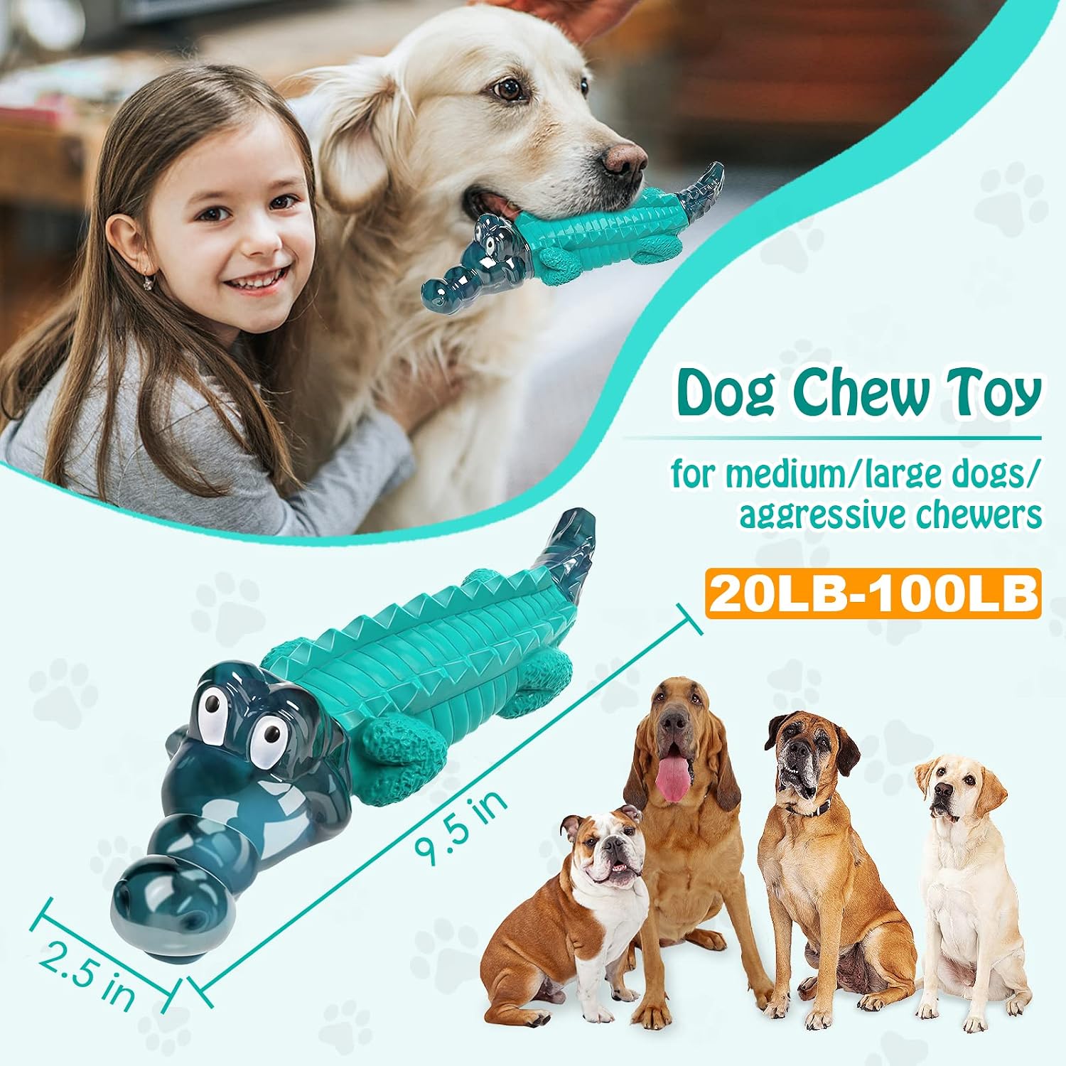 Dailypets Tough Alligator Dog Chew Toy for Strong Chewers with Durable Nylon Rubber