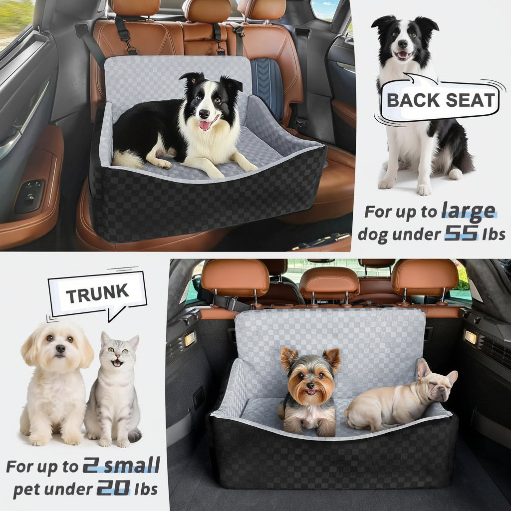Poupipets Premium Large Dog Car Seat with Reversible Cushion and Storage Pockets