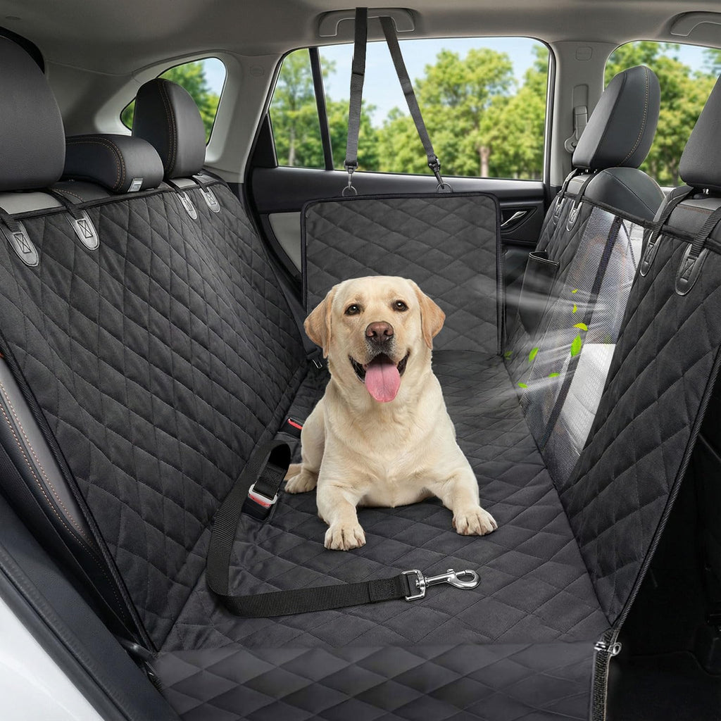 Poupipets Waterproof Dog Car Seat Cover with Mesh Window and Non-Slip Hammock Design