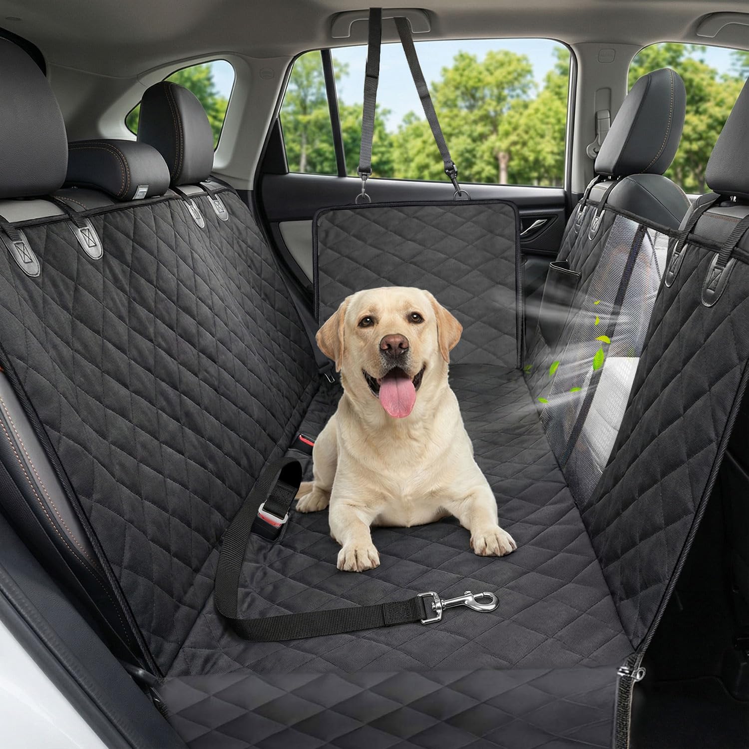 Poupipets Waterproof Dog Car Seat Cover with Mesh Window and Non-Slip Hammock Design