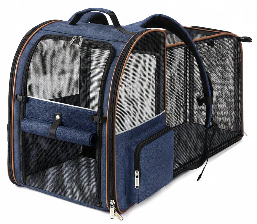 Poupipets Expandable Pet Carrier Backpack with Mesh Panels and Foldable Travel Design