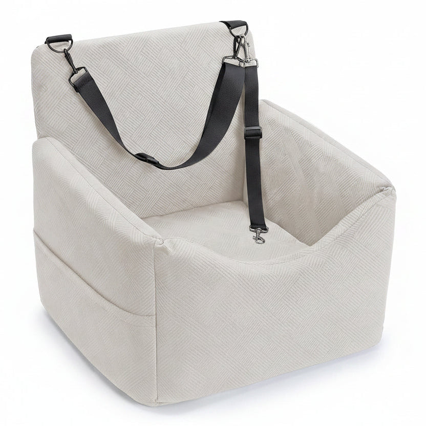 Poupipets Elevated Dog Booster Car Seat with Memory Foam Washable Cover and Safety Strap