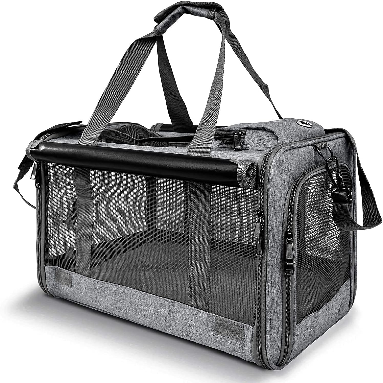 Poupipets Large Pet Travel Bag with Mesh Windows and Dual Entry for Pets up to 20 lbs