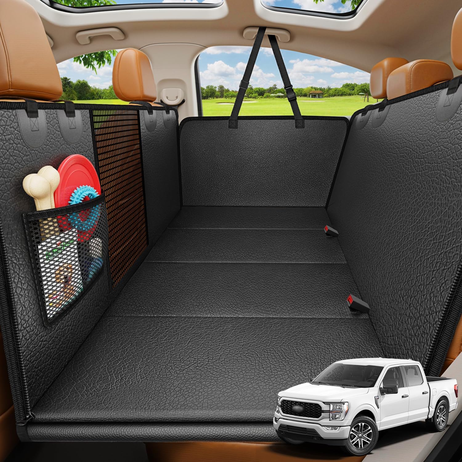 Poupipets Hard Bottom Dog Car Seat Extender with Waterproof PU Leather for Cars, SUVs and Model Y