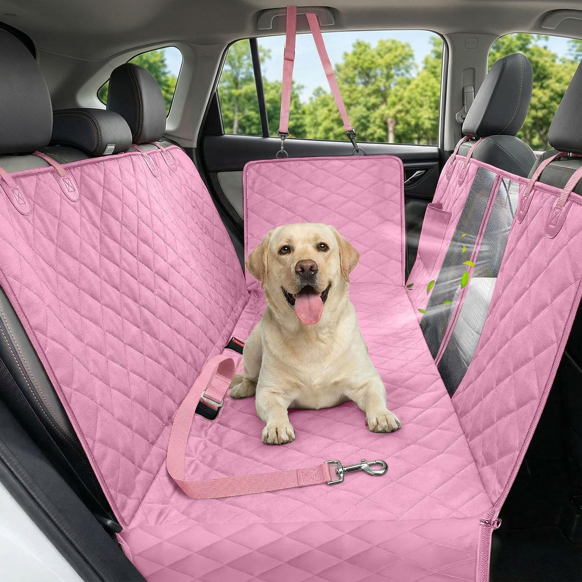 Poupipets Waterproof Dog Car Seat Cover with Mesh Window and Non-Slip Hammock Design