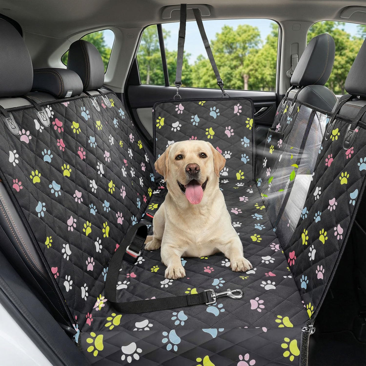 Poupipets Waterproof Dog Car Seat Cover with Mesh Window and Non-Slip Hammock Design