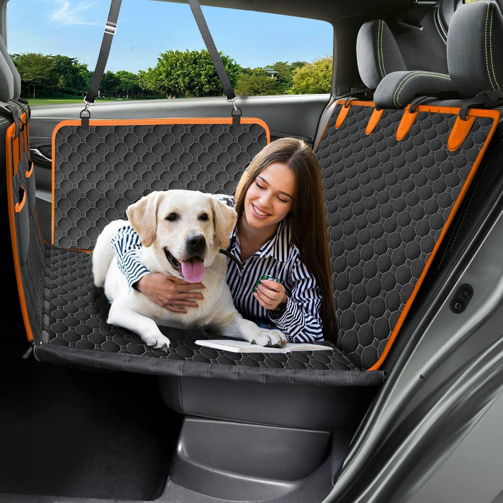 Poupipets Waterproof Dog Car Seat Cover with Mesh Window and Non-Slip Hammock Design