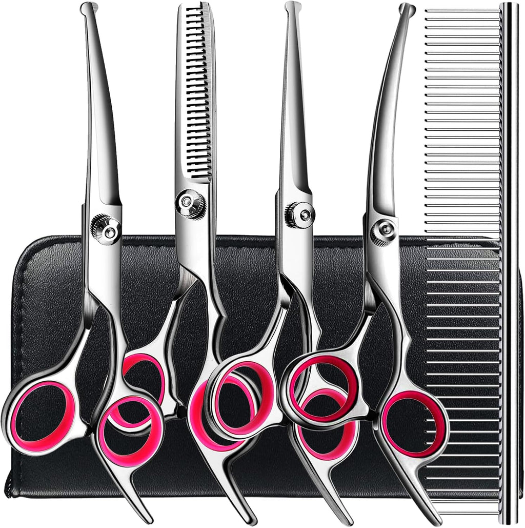 Poupipets Professional Dog Grooming Scissors Kit with Stainless Steel Shears and Comb