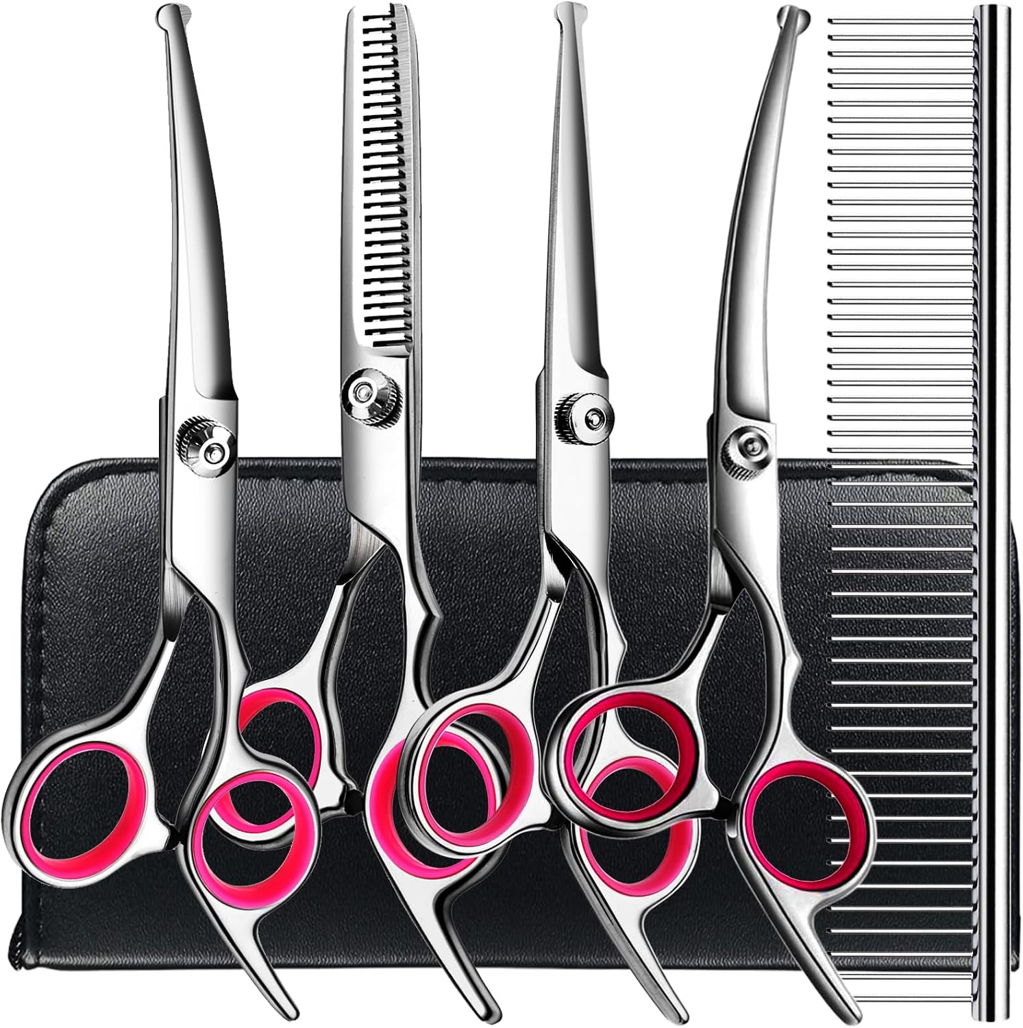 Poupipets Professional Dog Grooming Scissors Kit with Stainless Steel Shears and Comb