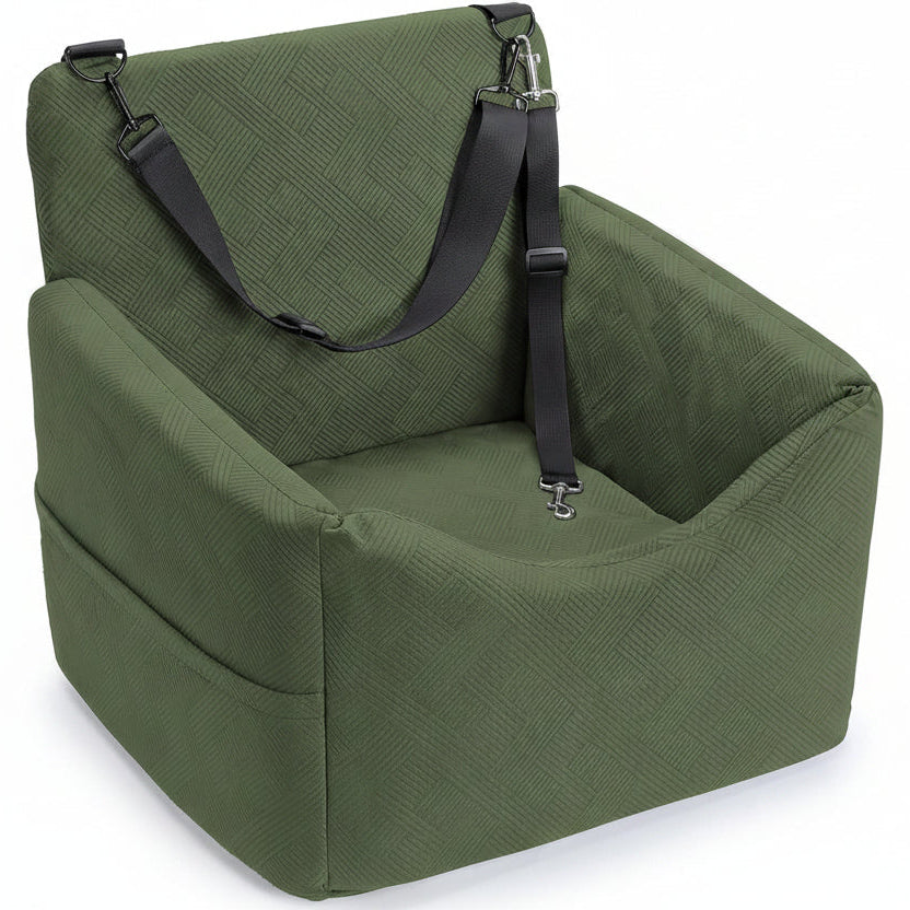 Poupipets Elevated Dog Booster Car Seat with Memory Foam Washable Cover and Safety Strap