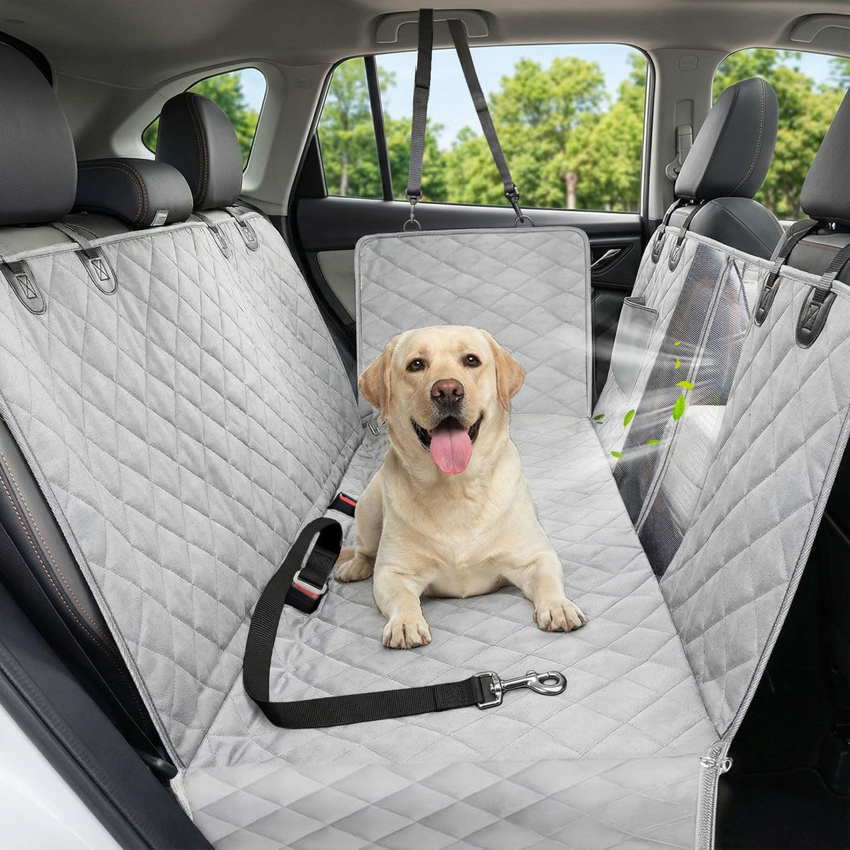 Poupipets Waterproof Dog Car Seat Cover with Mesh Window and Non-Slip Hammock Design