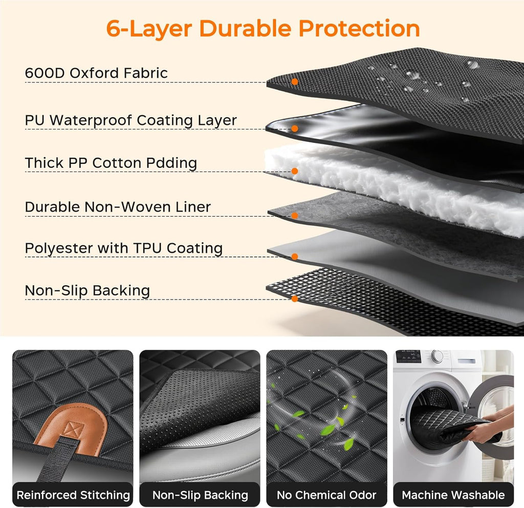 Poupipets Waterproof Dog Seat Cover for Back Seat with Side Flaps and Machine Washable Design