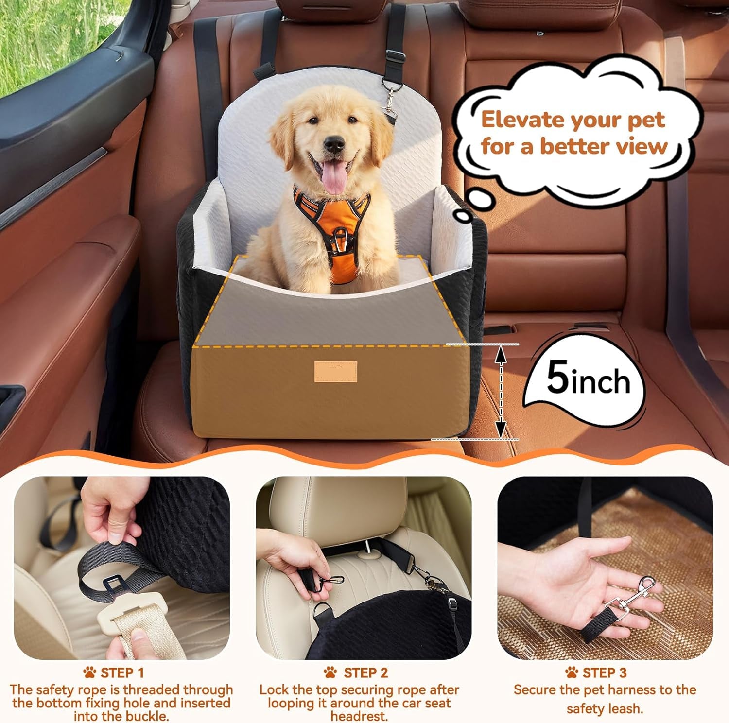 Poupipets Dog Booster Seat for Small and Medium Dogs with Soft Cushion and Safety Strap