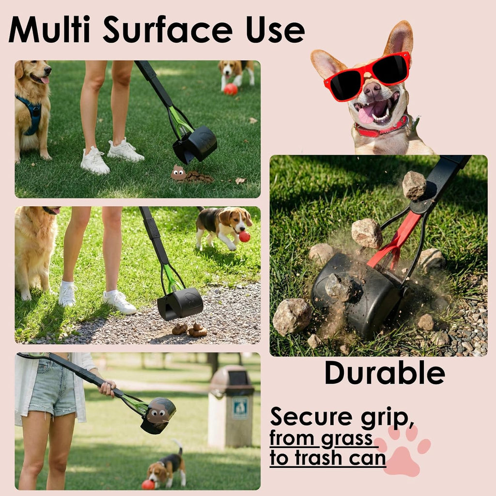 Poupipets Heavy Duty 2-Pack Dog Poo Scooper with XL 33" Handle for All Dogs