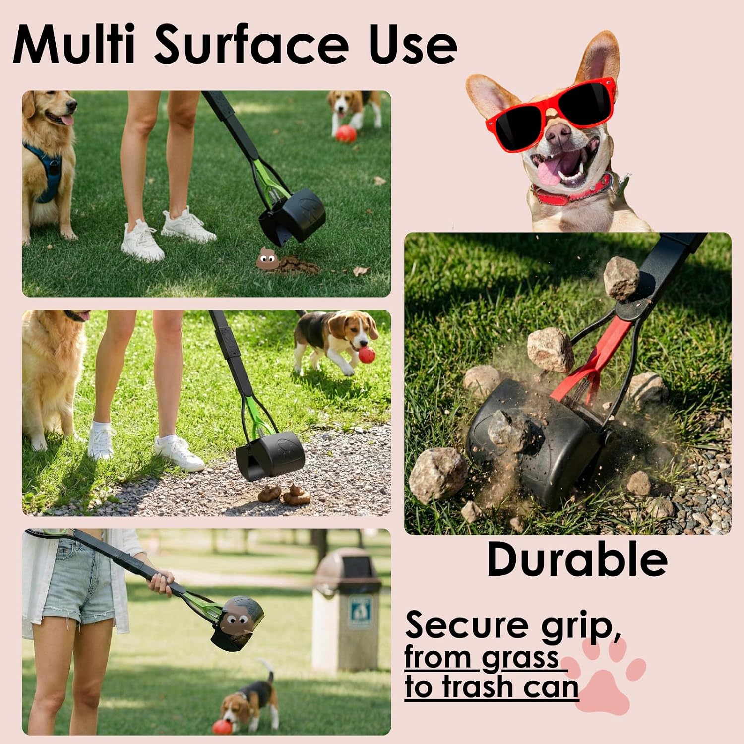 Poupipets Heavy Duty 2-Pack Dog Poo Scooper with XL 33" Handle for All Dogs