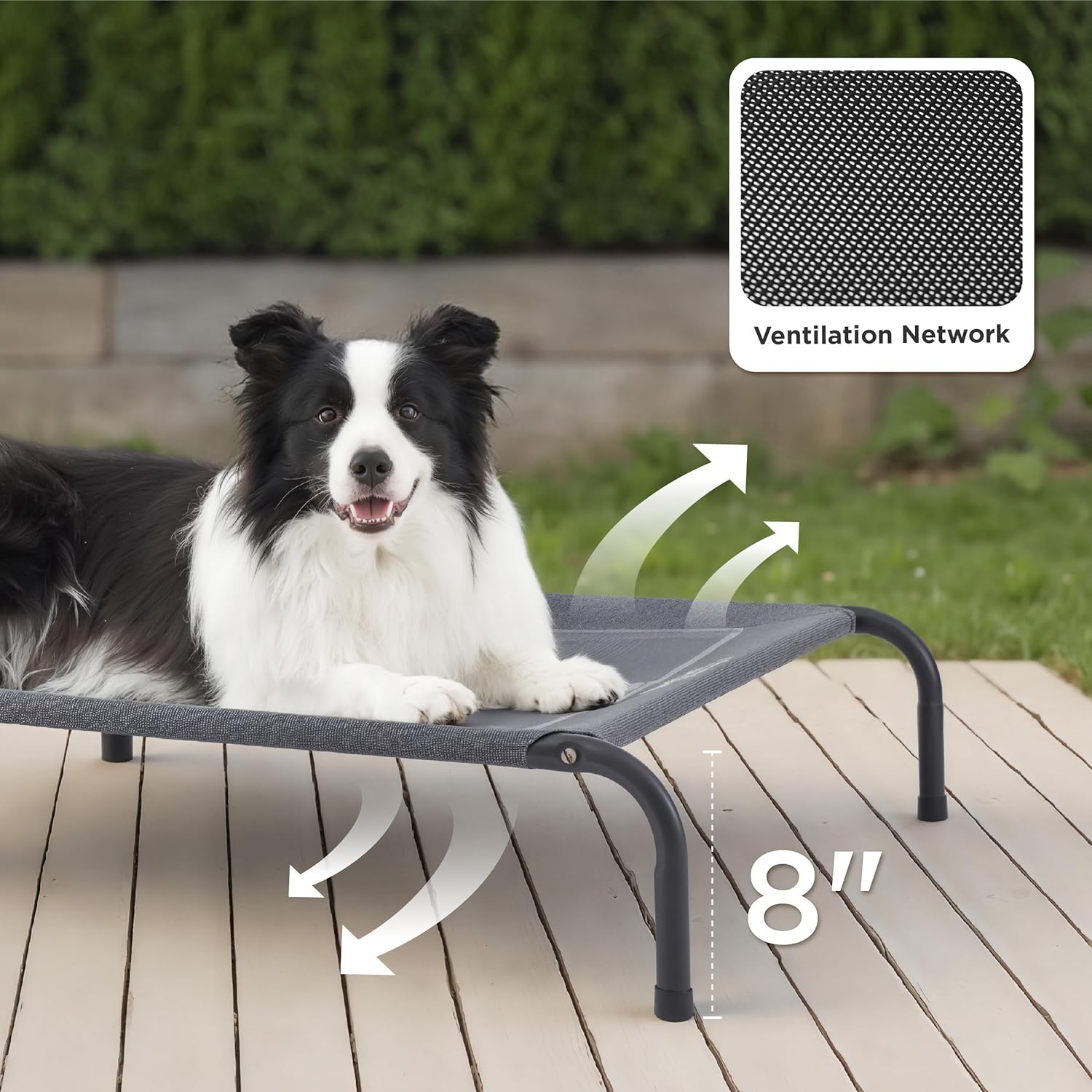 Poupipets Elevated Cooling Dog Bed with Breathable Teslin Mesh for Indoor & Outdoor Use