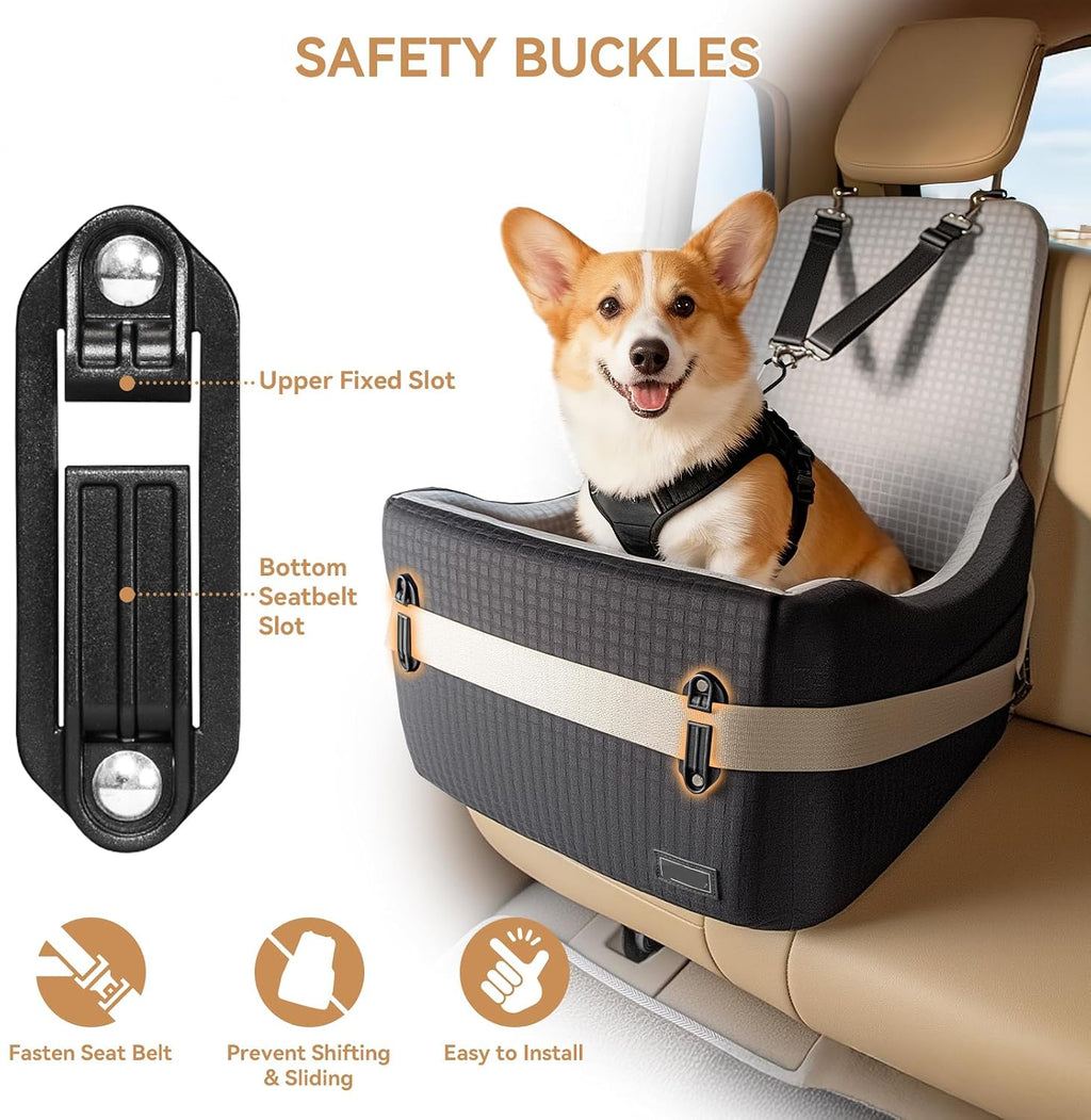 Poupipets Premium Dog Booster Car Seat with Memory Foam Cushion and Safety Tether