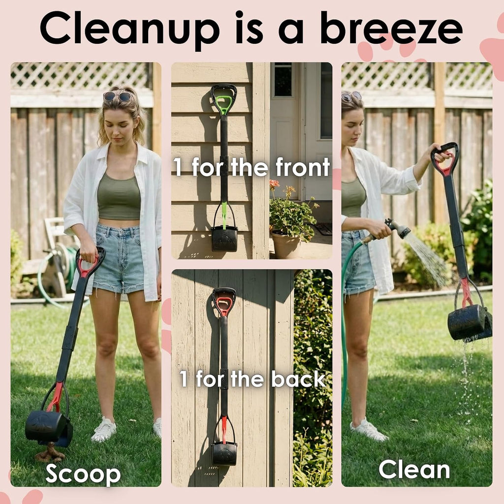 Poupipets Heavy Duty 2-Pack Dog Poo Scooper with XL 33" Handle for All Dogs