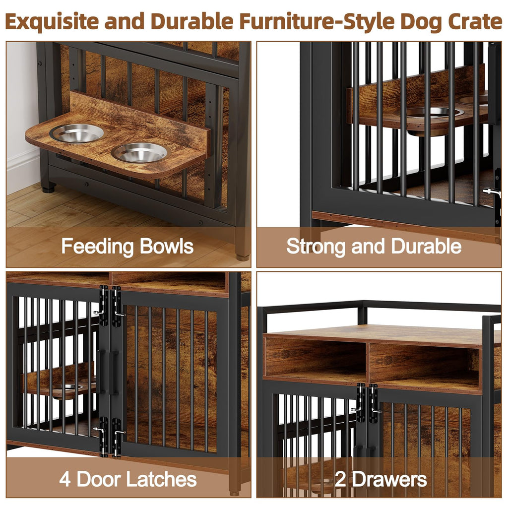 Dailypets Wooden Dog Crate Furniture with Adjustable Stainless Steel Feeder