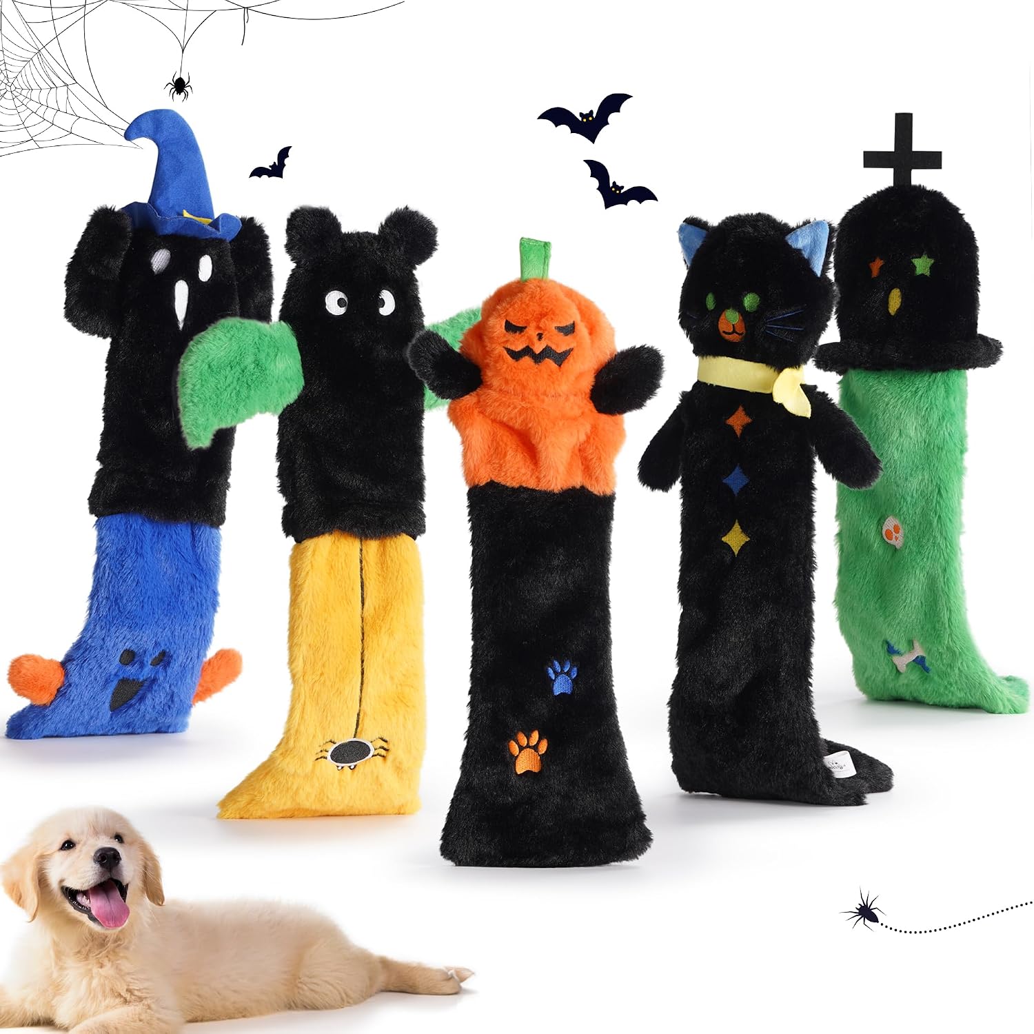 Dailypets 5 Pack Plush Dog Toys with Crinkle Fabric and Dual Squeakers for All Dogs