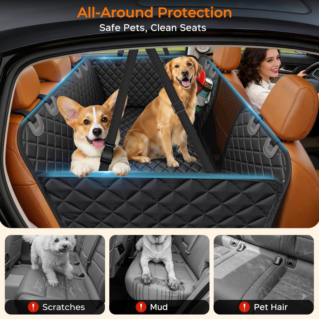 Poupipets Full-Cover Dog Car Bed Extender with Firm Base for Sedans SUVs and Trucks
