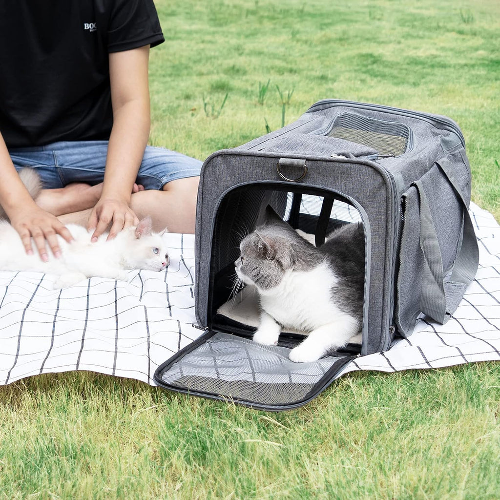 Poupipets Large Pet Travel Bag with Mesh Windows and Dual Entry for Pets up to 20 lbs