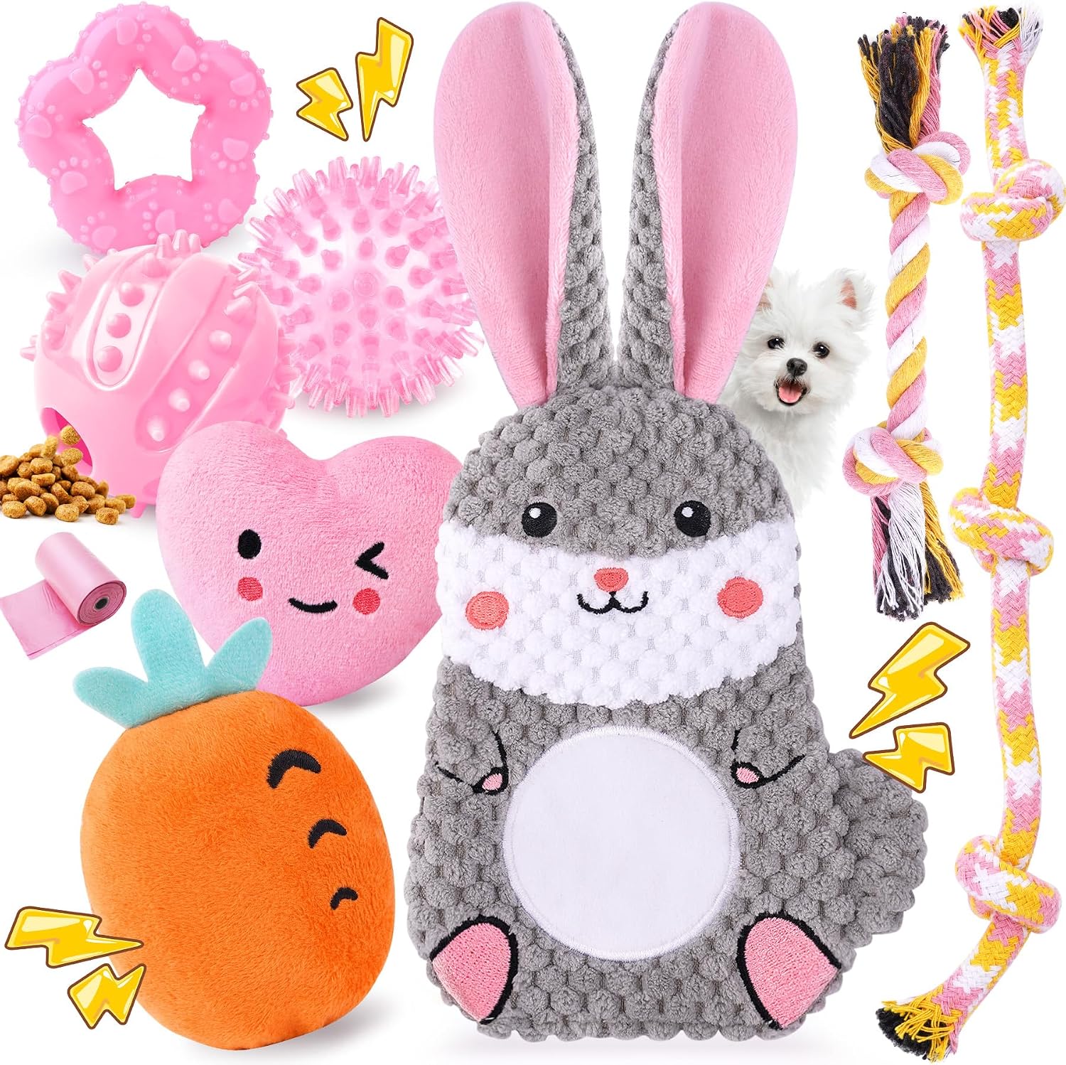 Dailypets Puppy Toy Bundle with Squeaky Plush Rope Toys and Treat Ball 9 Pieces