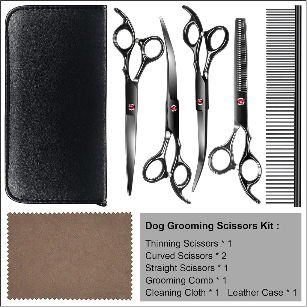 Poupipets Professional Dog Grooming Scissors Kit with Stainless Steel Shears and Comb