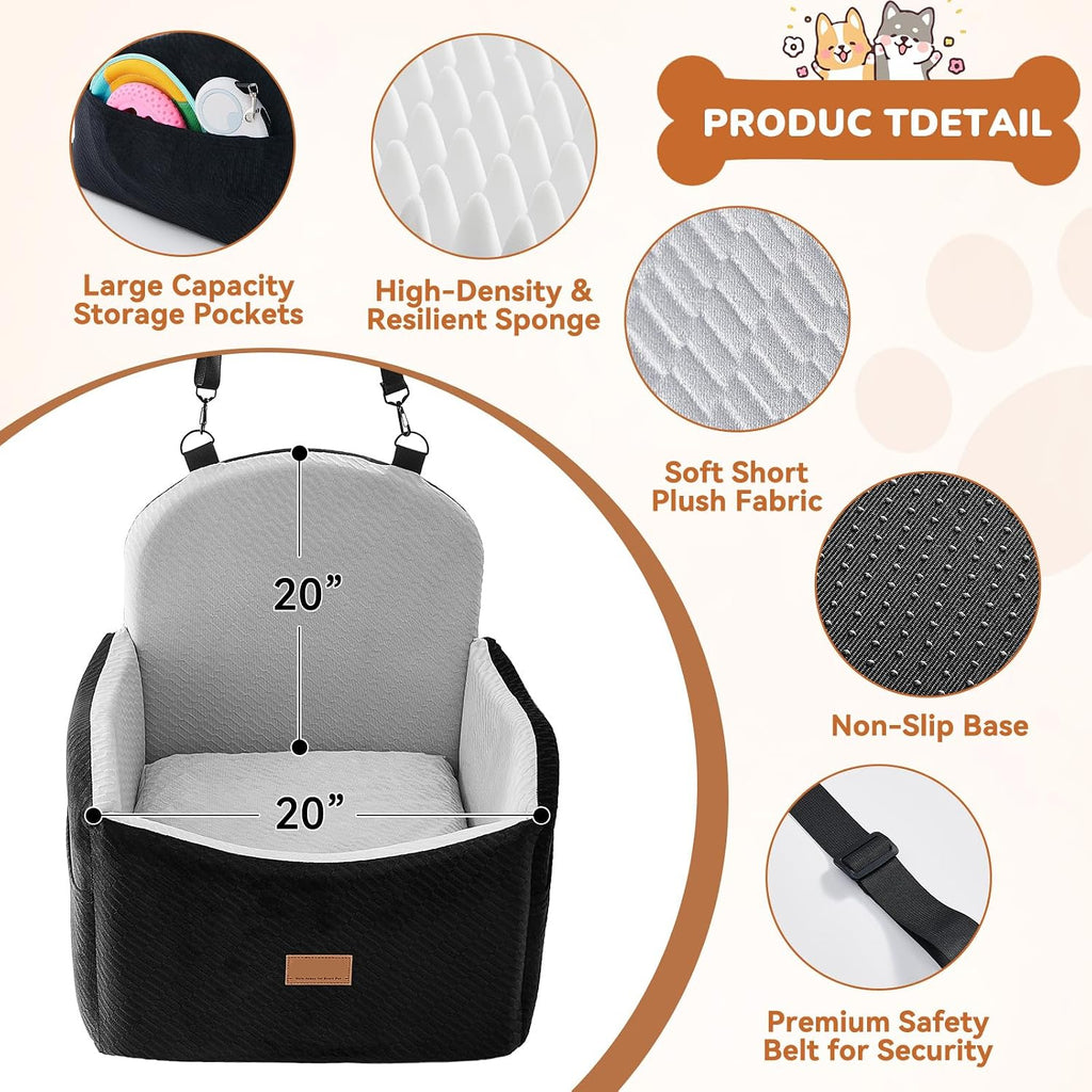 Poupipets Dog Booster Seat for Small and Medium Dogs with Soft Cushion and Safety Strap