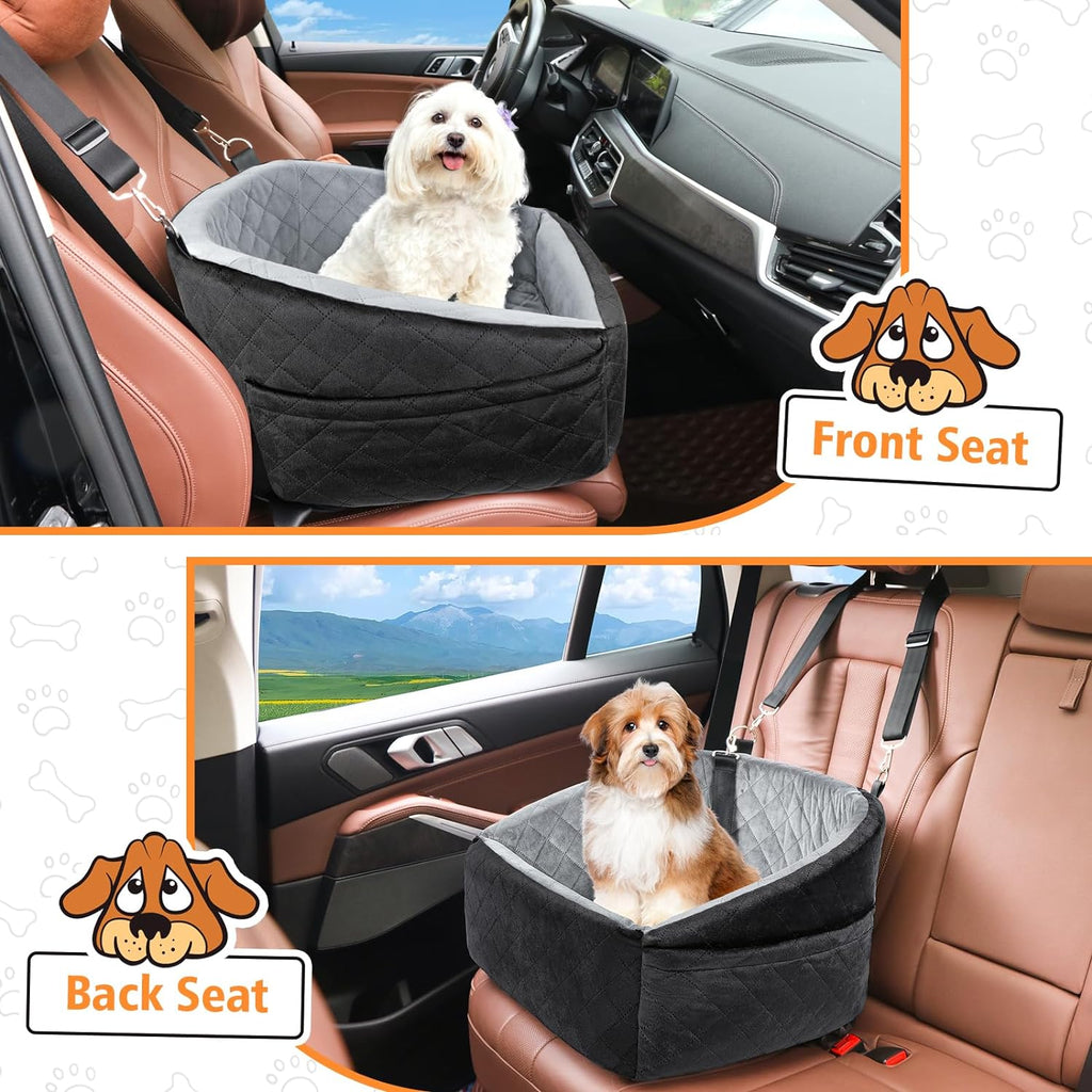 Poupipets Quilted Dog Booster Car Seat with Washable Cover and Safety Tether