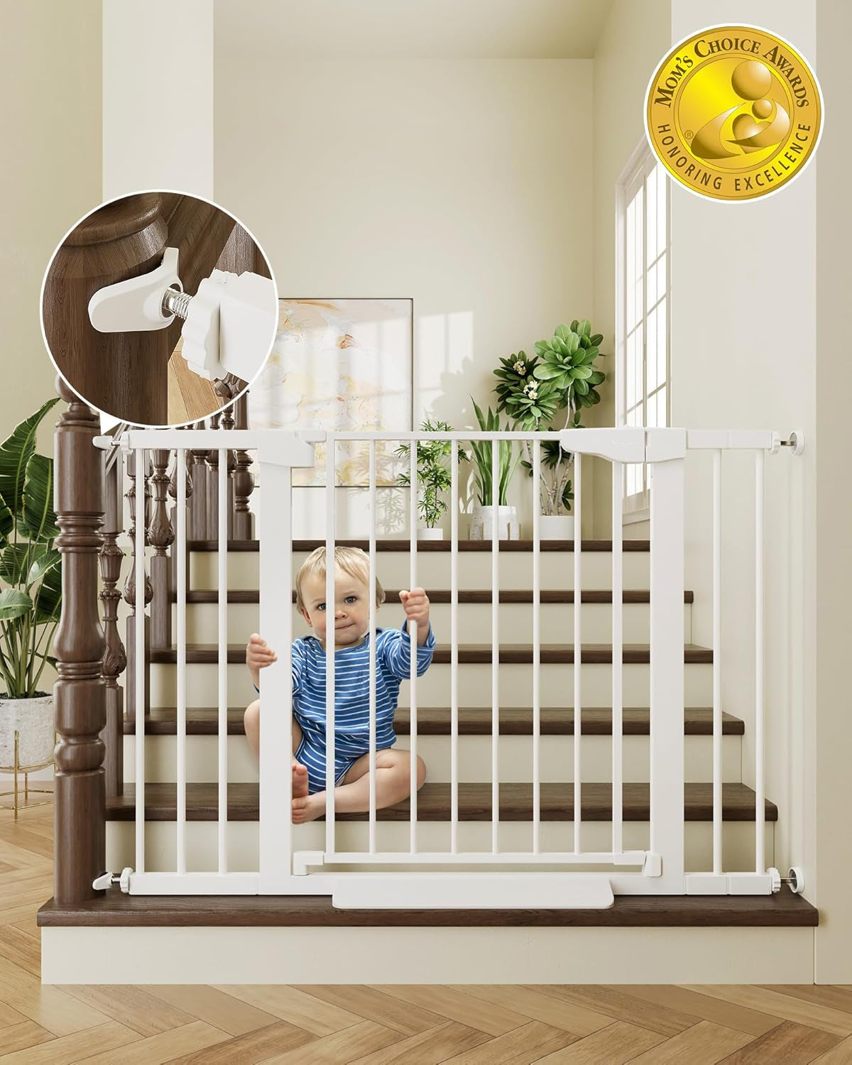 Poupipets Auto-Close Safety Gate for Babies and Dogs with Dual Lock and Pressure Mount