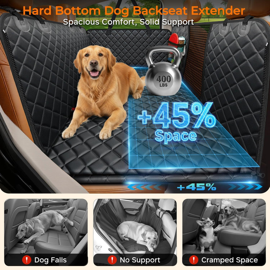 Poupipets Full-Cover Dog Car Bed Extender with Firm Base for Sedans SUVs and Trucks