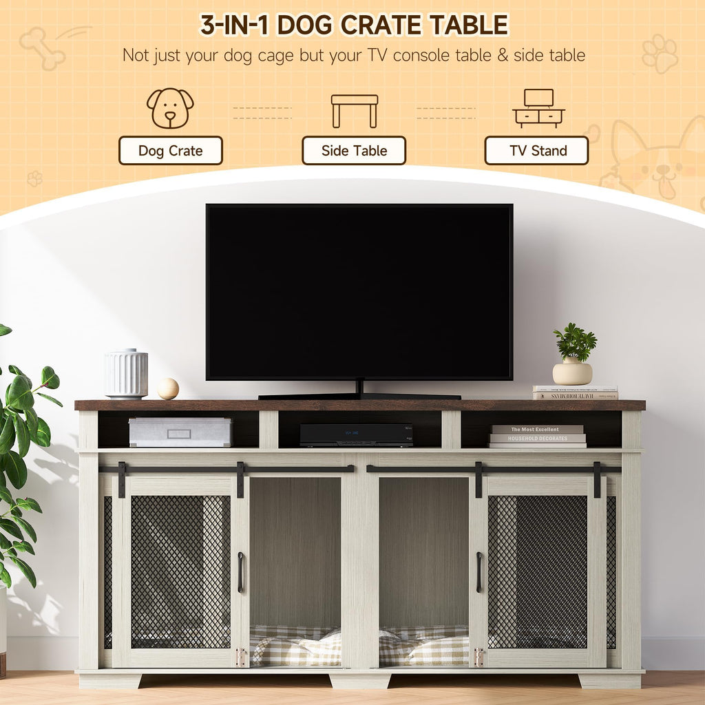 Dailypets Double Dog Crate Furniture with 3 Storage Shelves and Removable Divider