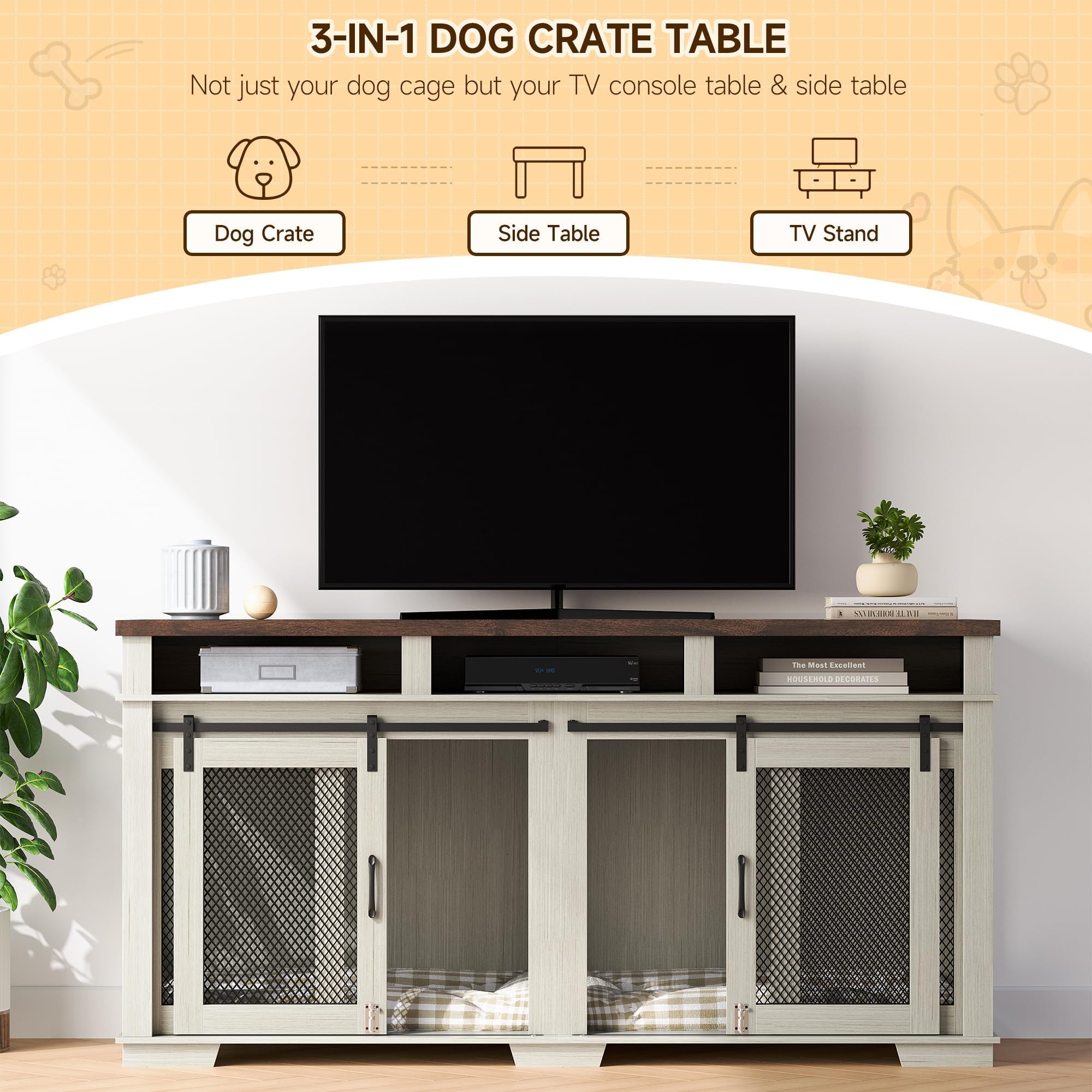 Dailypets Double Dog Crate Furniture with 3 Storage Shelves and Removable Divider