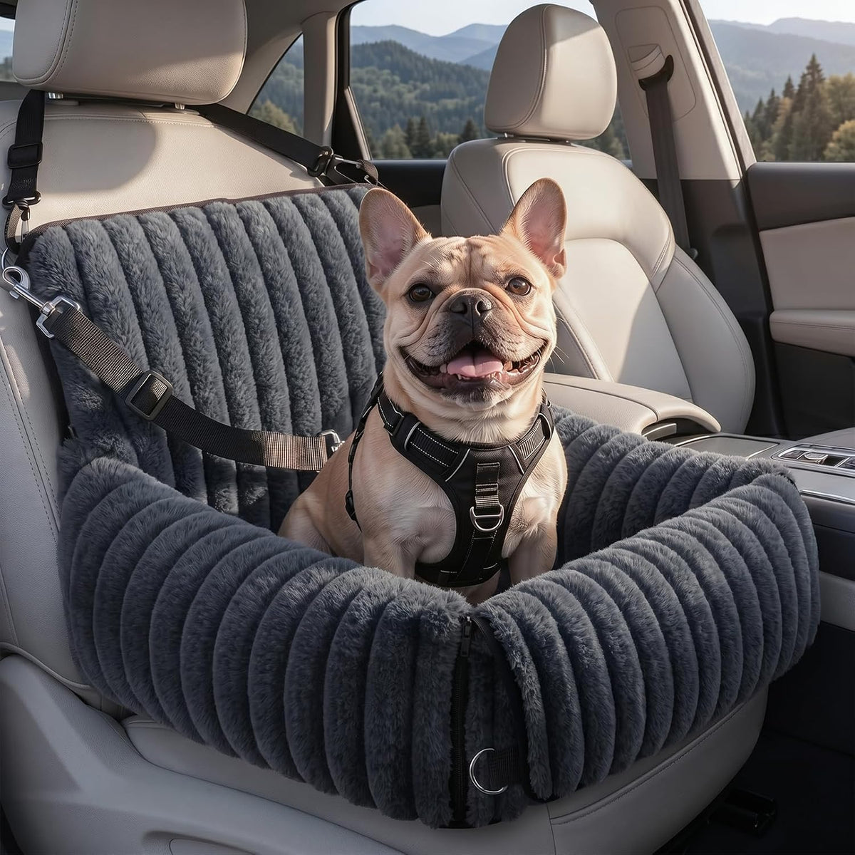 Poupipets Convertible Dog Booster Seat with Removable Cover for Car Travel and Home Use