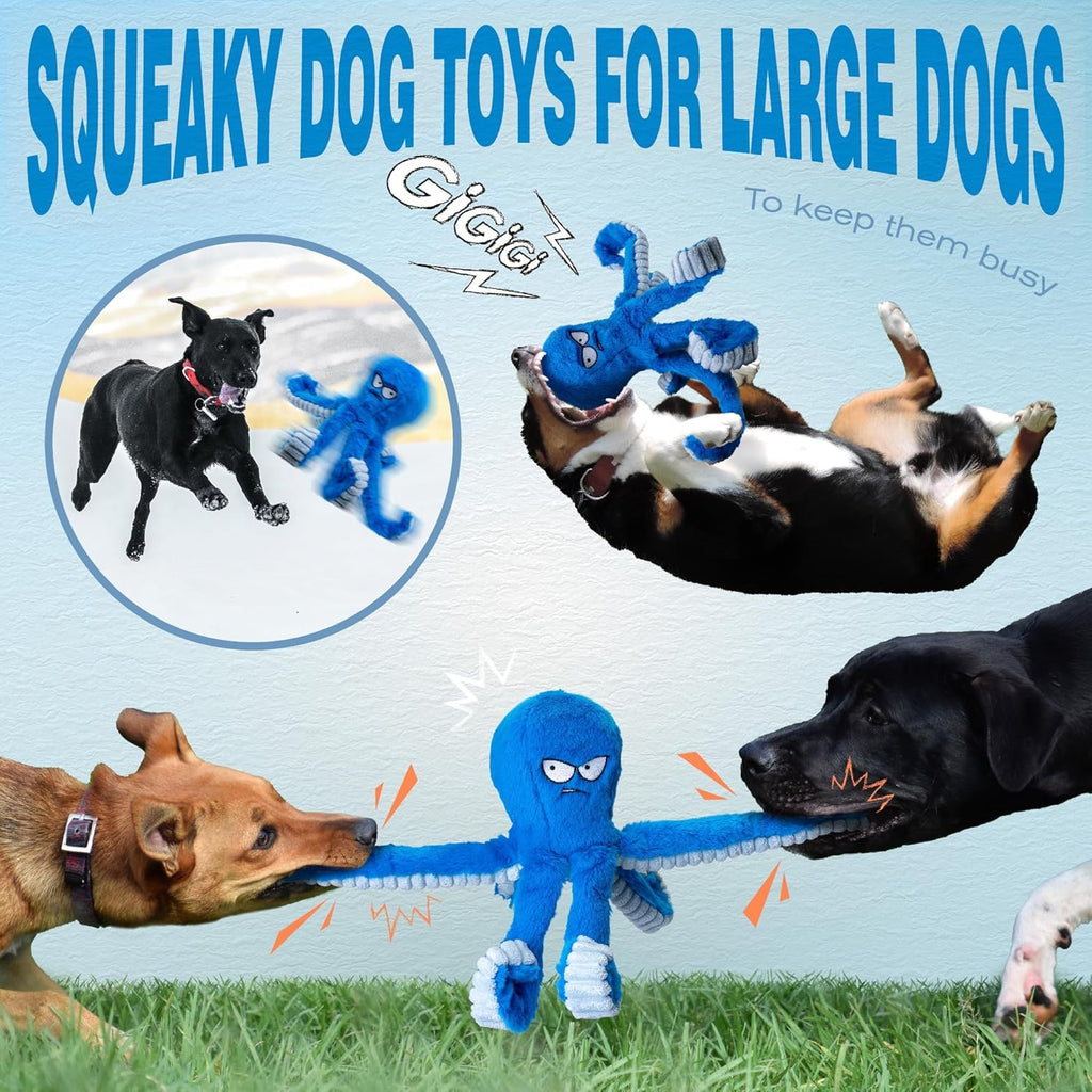 Dailypets Interactive Octopus Dog Plush Toy with Squeaky Crinkle Tug Design