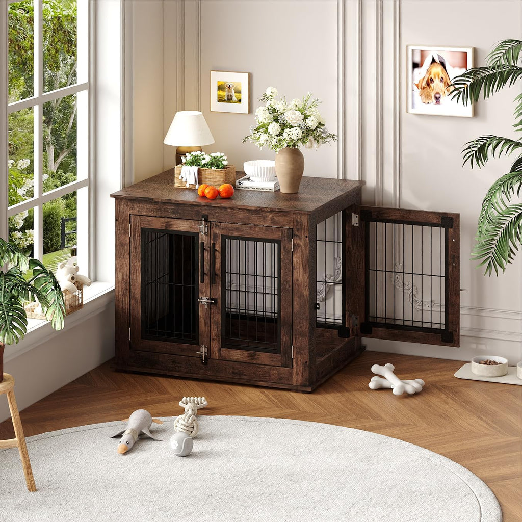 Dailypets 31-Inch Farmhouse Dog Crate End Table with Double Doors