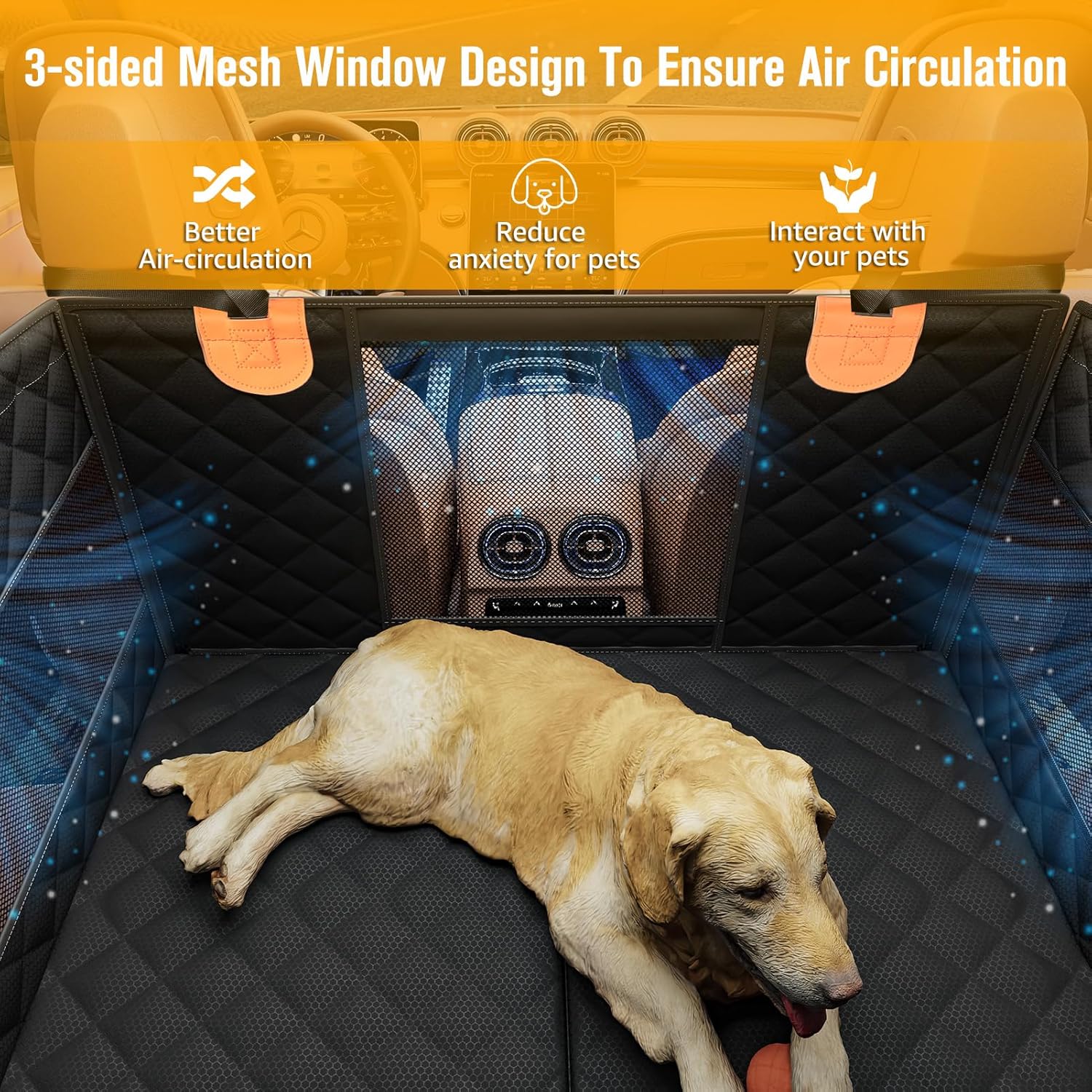 Poupipets Structured Dog Car Hammock with Hard Bottom and Ventilated Mesh Sides